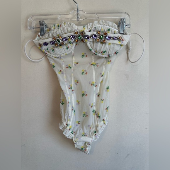 Shushu/Tong Rhinestone Encrusted Bodysuit Crystal Lingerie Sleeveless Top Size 6 - Picture 3 of 7